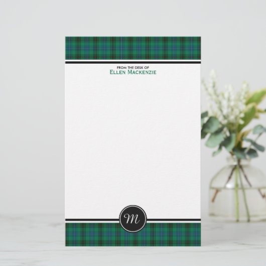 Henderson Clan Tartan groen en blauw monogram Briefpapier (Staand voorkant)