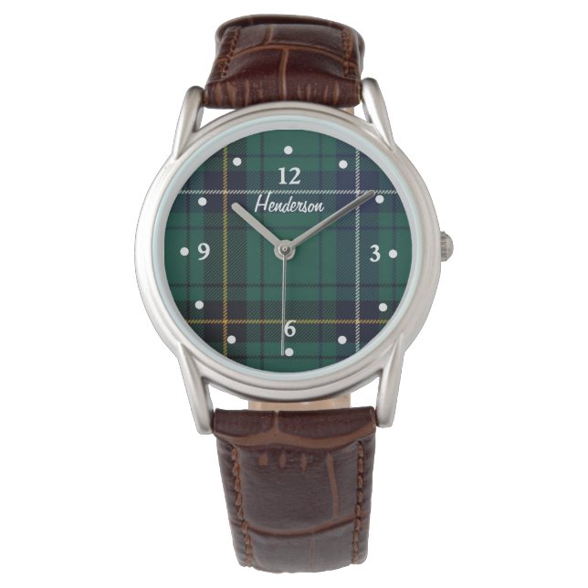 Henderson Tartan Plaid Gezicht Custom Watch Horloge (Voorkant)