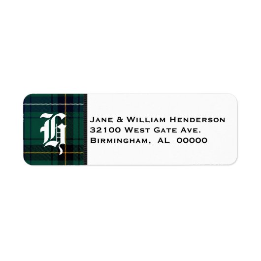 Henderson Tartan Plaid Monogram Adresetiketten Etiket (Voorkant)