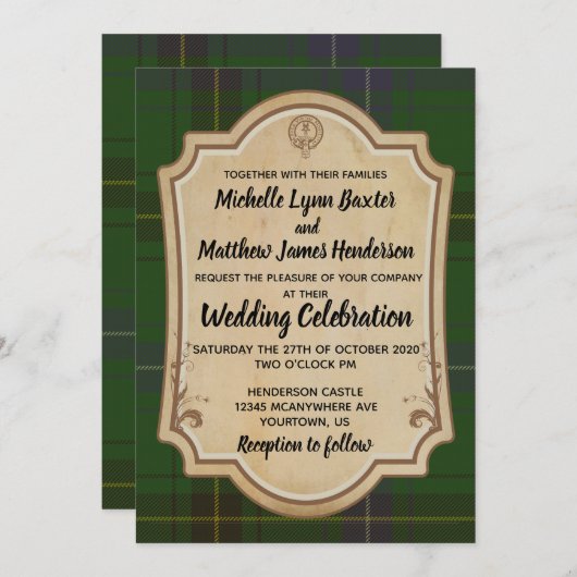 Henderson Tartan Wedding Invitation Kaart (Voorkant / Achterkant)