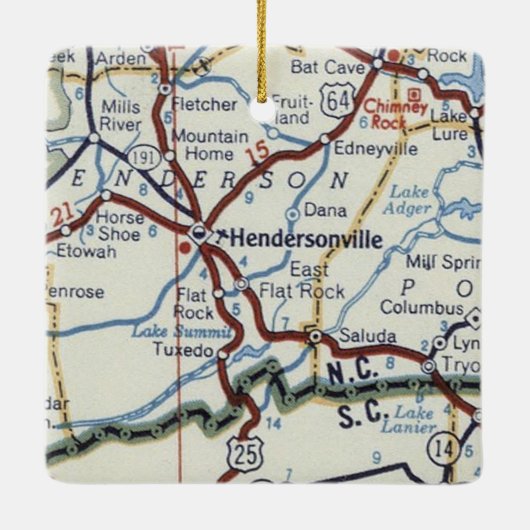 Hendersonville NC Map Keramisch Ornament (Achterkant)
