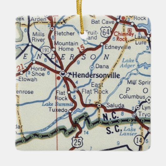 Hendersonville NC  Map Keramisch Ornament (Voorkant)