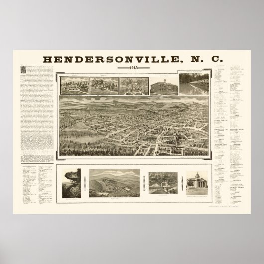 Hendersonville, NC Panoramic Map - 1913 Poster (Voorkant)