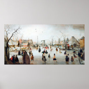Hendrick Avercamp Ice Skatea vlakbij een dorp Poster