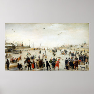Hendrick Avercamp Winter Scene op een bevroren kan Poster