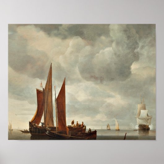 Hendrick Dubbels - Schepen buiten Dordrecht Poster (Voorkant)