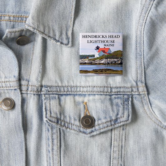 Hendricks Head Lighthouse, Maine Pin Vierkante Button 5,1 Cm (In situ)