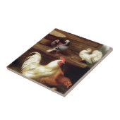 Henen en kippen met duiven, boerderijdieren tegeltje (Zijkant)