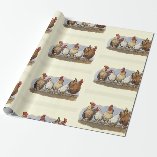 Henen en roosters, Chicken Art, Pluimvee Cadeaupapier (Uitgerold)