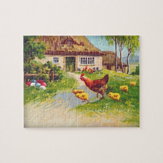 Henen, kippen en paaseieren legpuzzel (Horizontaal)