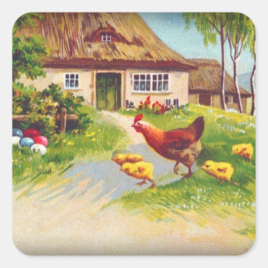 Henen, kippen en paaseieren vierkante sticker (Voorkant)
