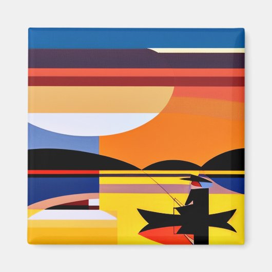 Hengelsport bij zonsondergang magneet (Voorkant)