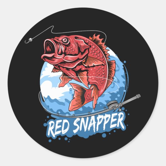 hengelvis-rood-snapper-visser-kunstwerk-vector ronde sticker (Voorkant)