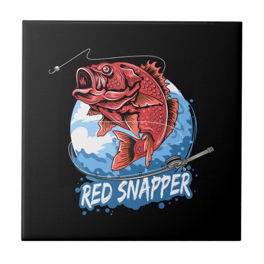 hengelvis-rood-snapper-visser-kunstwerk-vector tegeltje (Voorkant)