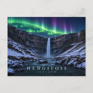 Hengifoss Waterval Rode Klei IJsland Aurora Briefkaart