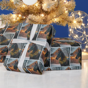 Hengst met een kerstkrans cadeaupapier