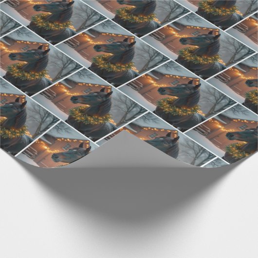 Hengst met een kerstkrans cadeaupapier (Hoek)