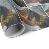 Hengst met een kerstkrans cadeaupapier (Rol Hoek)