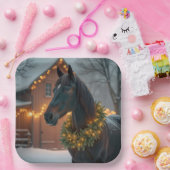 hengst met kerstkrans papieren bordje (Feest)