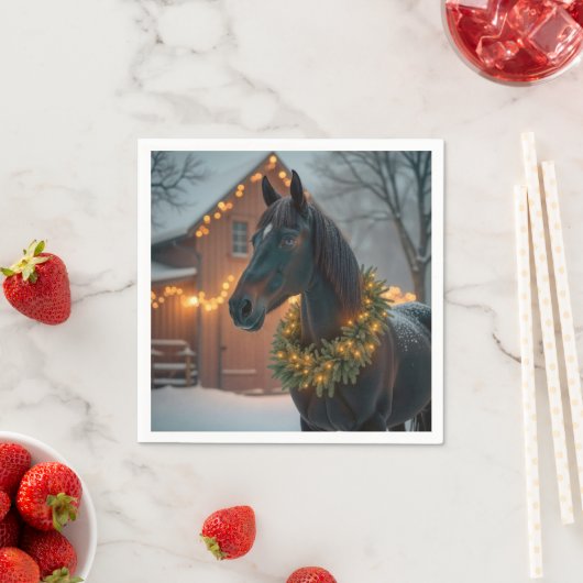 hengst met kerstkrans servet (Insitu)