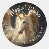 Hengst met Pegasusvleugels en eenhoornshoorn Ronde Sticker (Voorkant)