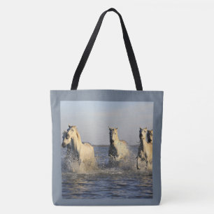 Hengsten die door water rennen met blauw-grijze bo tote bag