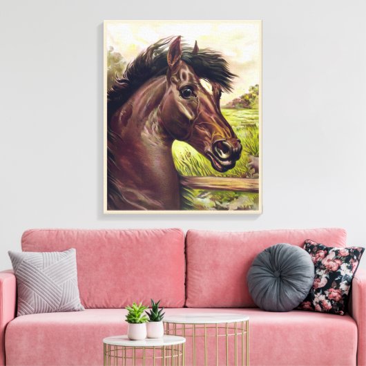  HENGSTENPORTRET. STERK PAARDENGEZICHT CANVAS AFDRUK (Insitu (Woonkamer))