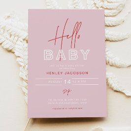 HENLEY Edgy Modern Pink & Red Girl Baby shower Kaart