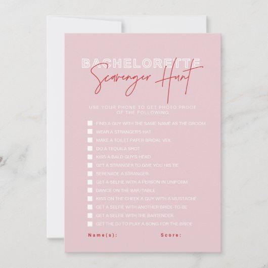 HENLEY Roze Rood Bachelorette Scavenger Hunt Kaart (Voorkant)
