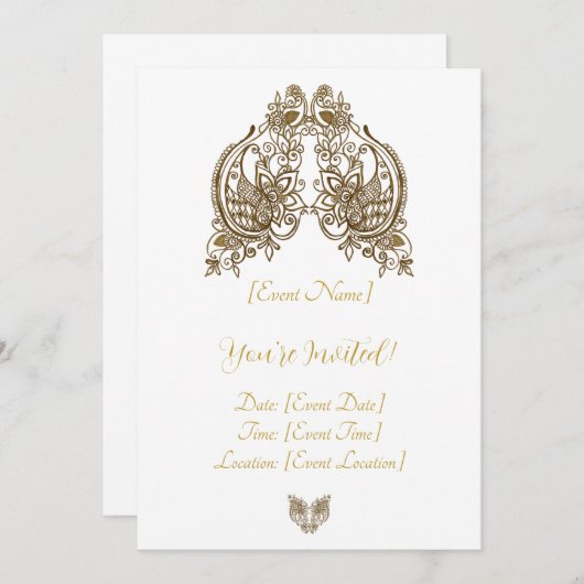 Henna elegante uitnodigingskaart kaart (Voorkant / Achterkant)