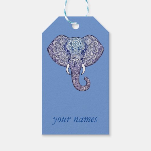 Henna Elephant Art Cadeaulabel (Voorkant)