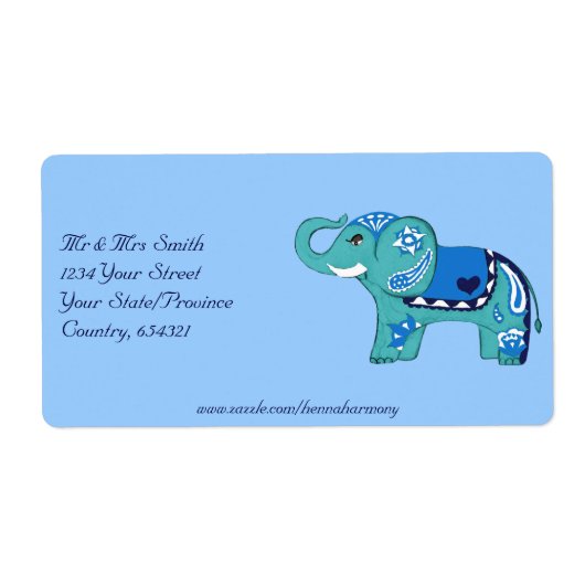 Henna Elephant (blauw/lichtblauw) Etiket (Voorkant)
