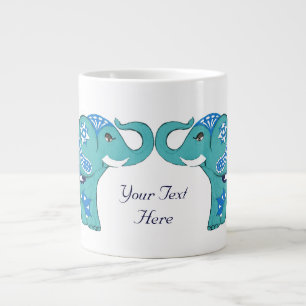 Henna Elephant (blauw/lichtblauw) Grote Koffiekop