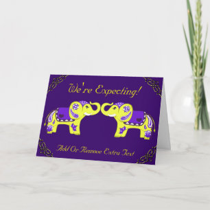 Henna Elephant (geel/Paars) (Baby shower) Aankondiging