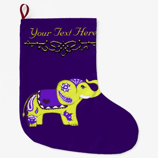 Henna Elephant (geel/Paars) Grote Kerstsok (Voorkant)
