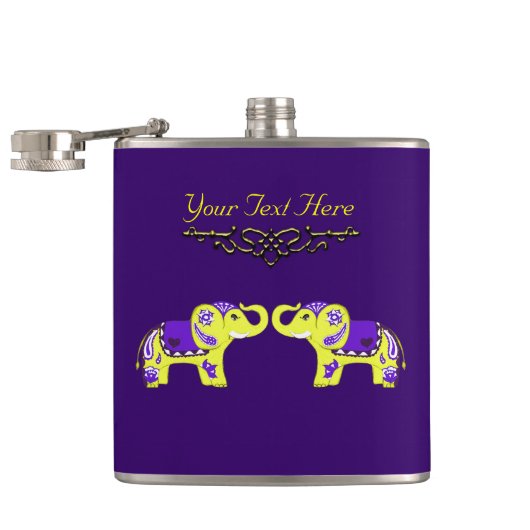 Henna Elephant (geel/Paars) Heupfles (Geopend)