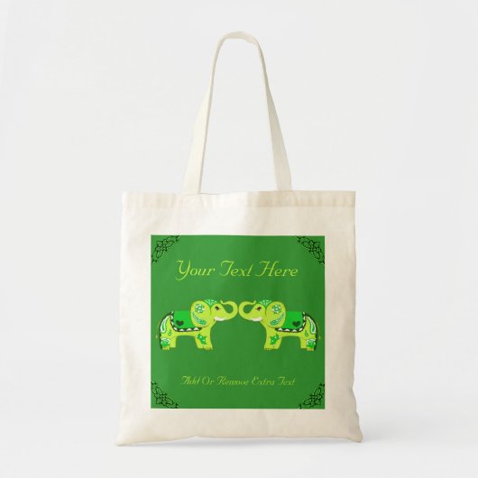 Henna Elephant (groen/kalkgroen) Tote Bag (Voorkant)