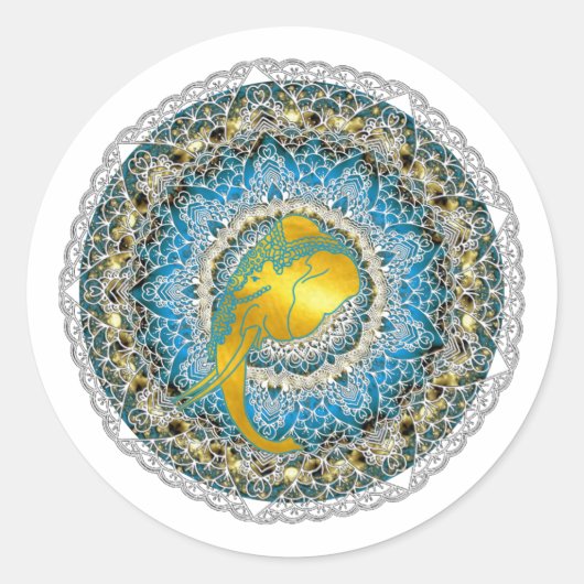 Henna Elephant Mandala Ganesha Mindfulness Gifts Ronde Sticker (Voorkant)