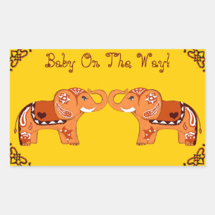Henna Elephant (Oranje/rood) (Baby shower) Rechthoekige Sticker