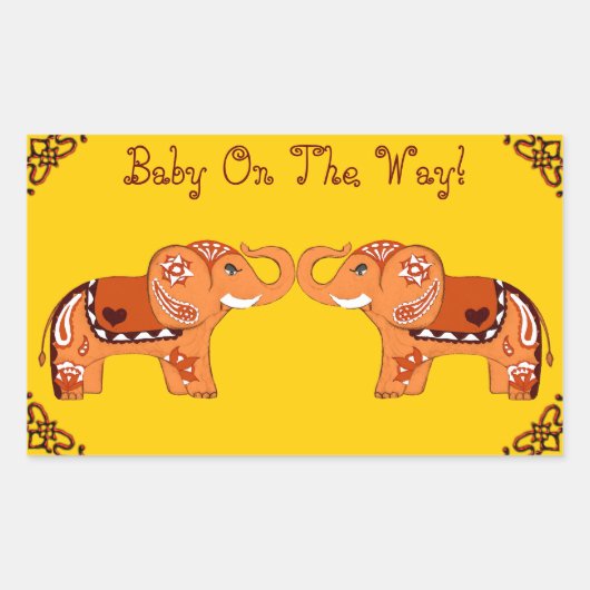 Henna Elephant (Oranje/rood) (Baby shower) Rechthoekige Sticker (Voorkant)