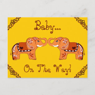 Henna Elephant (Oranje/rood) (Baby shower) Uitnodiging Briefkaart