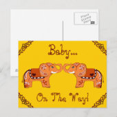 Henna Elephant (Oranje/rood) (Baby shower) Uitnodiging Briefkaart (Voorkant / Achterkant)