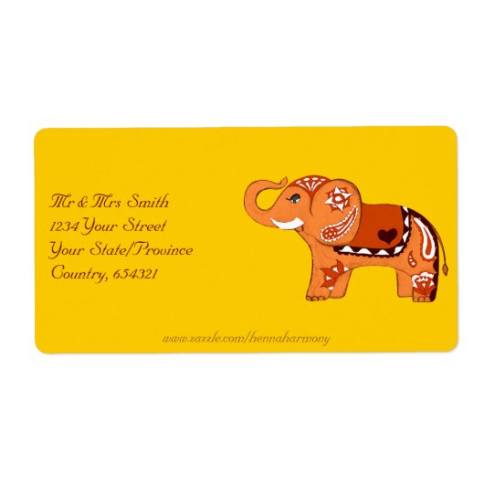 Henna Elephant (Oranje/rood) Etiket (Voorkant)
