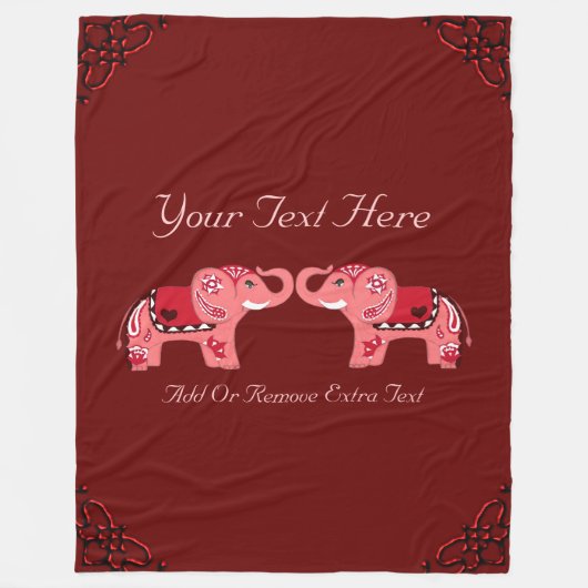 Henna Elephant (rood/roze) Fleece Deken (Voorkant)