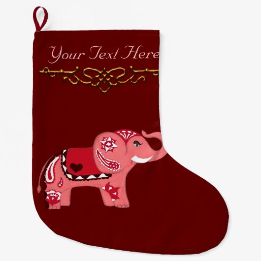 Henna Elephant (rood/roze) Grote Kerstsok (Voorkant)