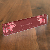 Henna Elephant (rood/roze) Naambordje (Zijkant)