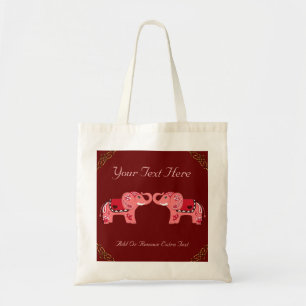 Henna Elephant (rood/roze) Tote Bag