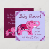 Henna Elephant (roze/Paars) (Baby shower) Kaart (Voorkant / Achterkant)