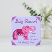 Henna Elephant (roze/Paars) (Baby shower) Kaart (Staand voorkant)