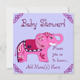 Henna Elephant (roze/Paars) (Baby shower) Kaart